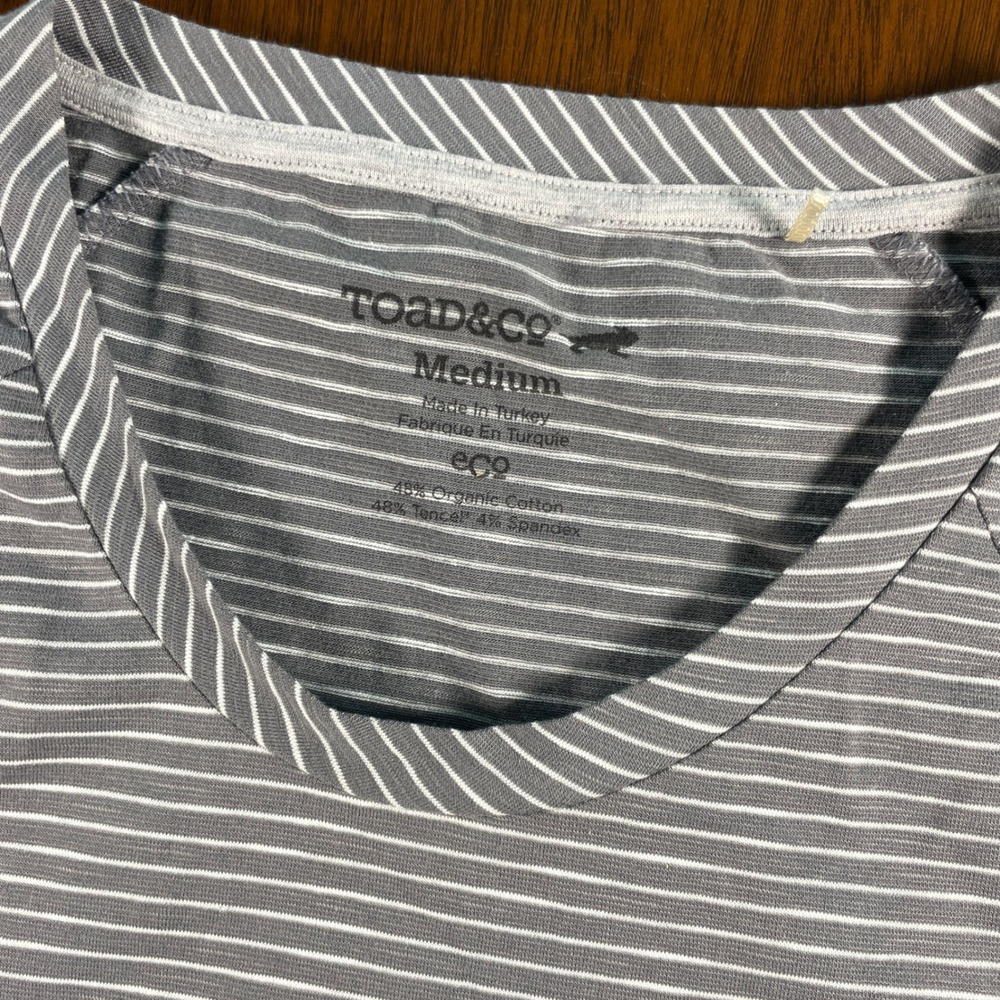 Toad&Co T-Shirt Dress Women Medium Gray Striped Organic Cotton Tencel Casual - Picture 6 of 10